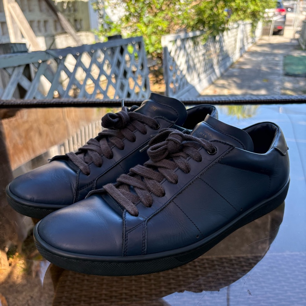SAINT LAURENT SL/01 Leather Low Trainer Sneakers Slim Navy Blue Sz 42.5
